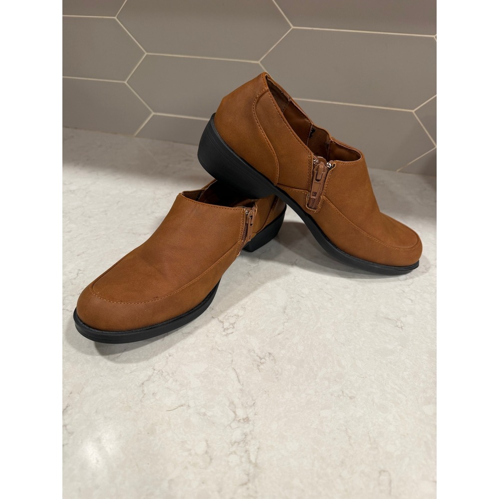Easy Street Oliana Tan Loafer Booties Womens 8.5 M Round Toe Zip Ankle Boots